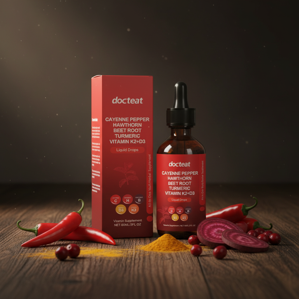 Docteat drops with herbs on dark wood