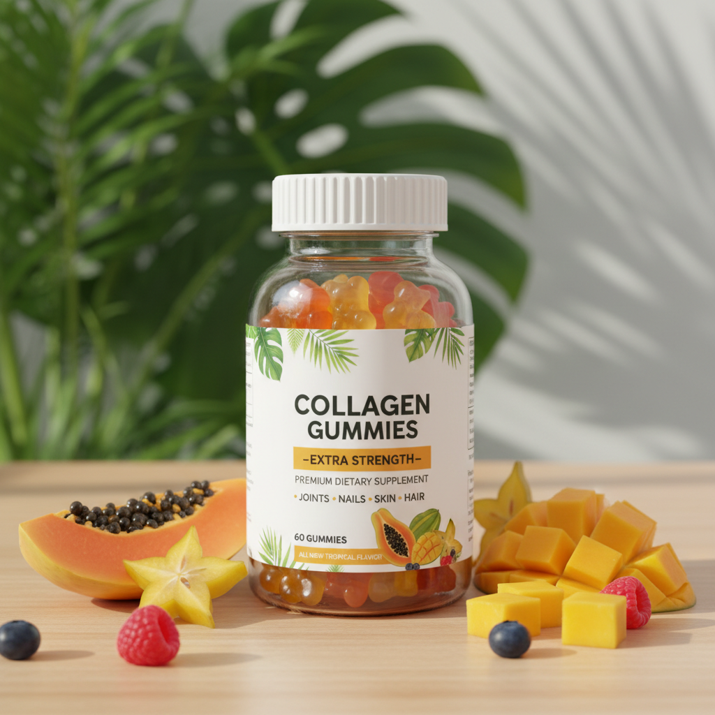Extra Strength Collagen Gummies tropical lifestyle wellness scene