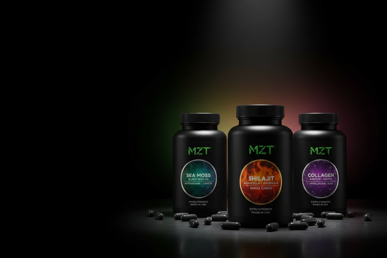 MZT Ultimate Wellness Bundle premium brand editorial three bottles