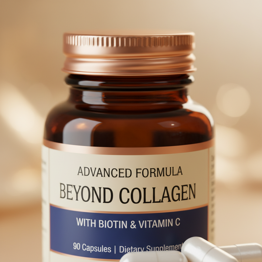 Beyond Collagen close-up rose gold cap and capsules premium detail