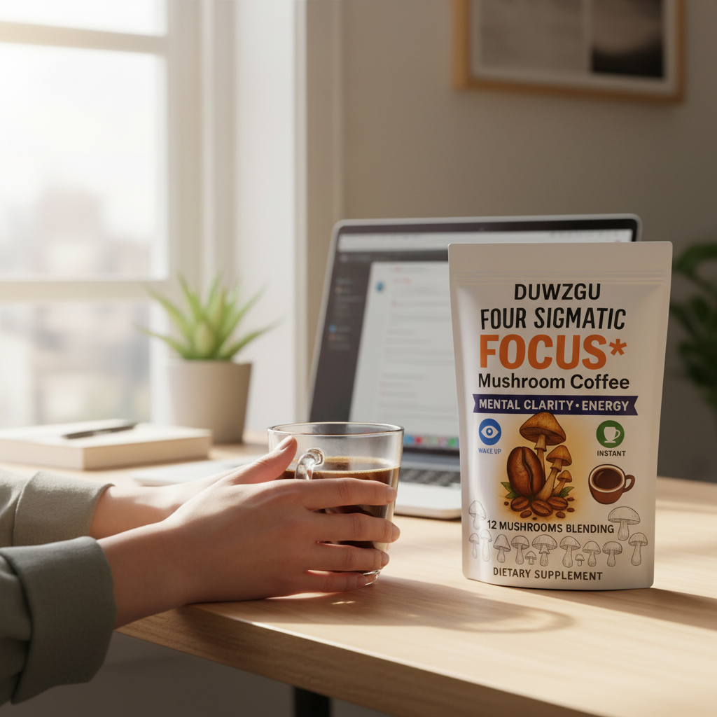 Mushroom Coffee lifestyle home office morning