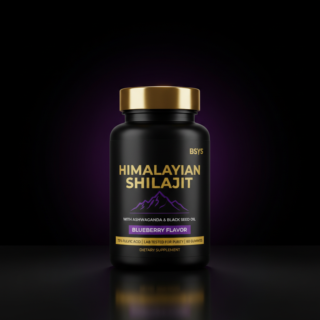 BSYS Himalayan Shilajit Gummies premium studio product photo