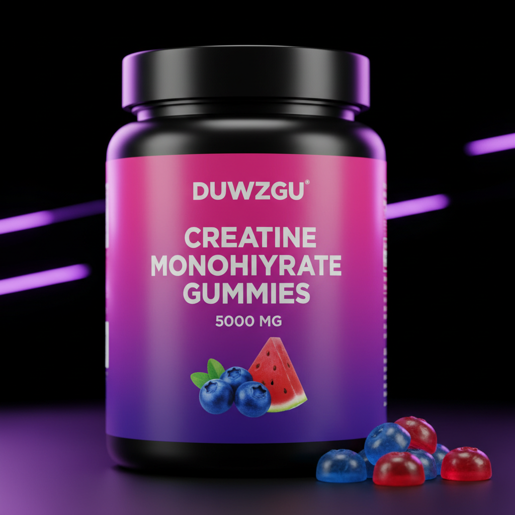 DUWZGU Creatine Gummies close-up lid and label detail