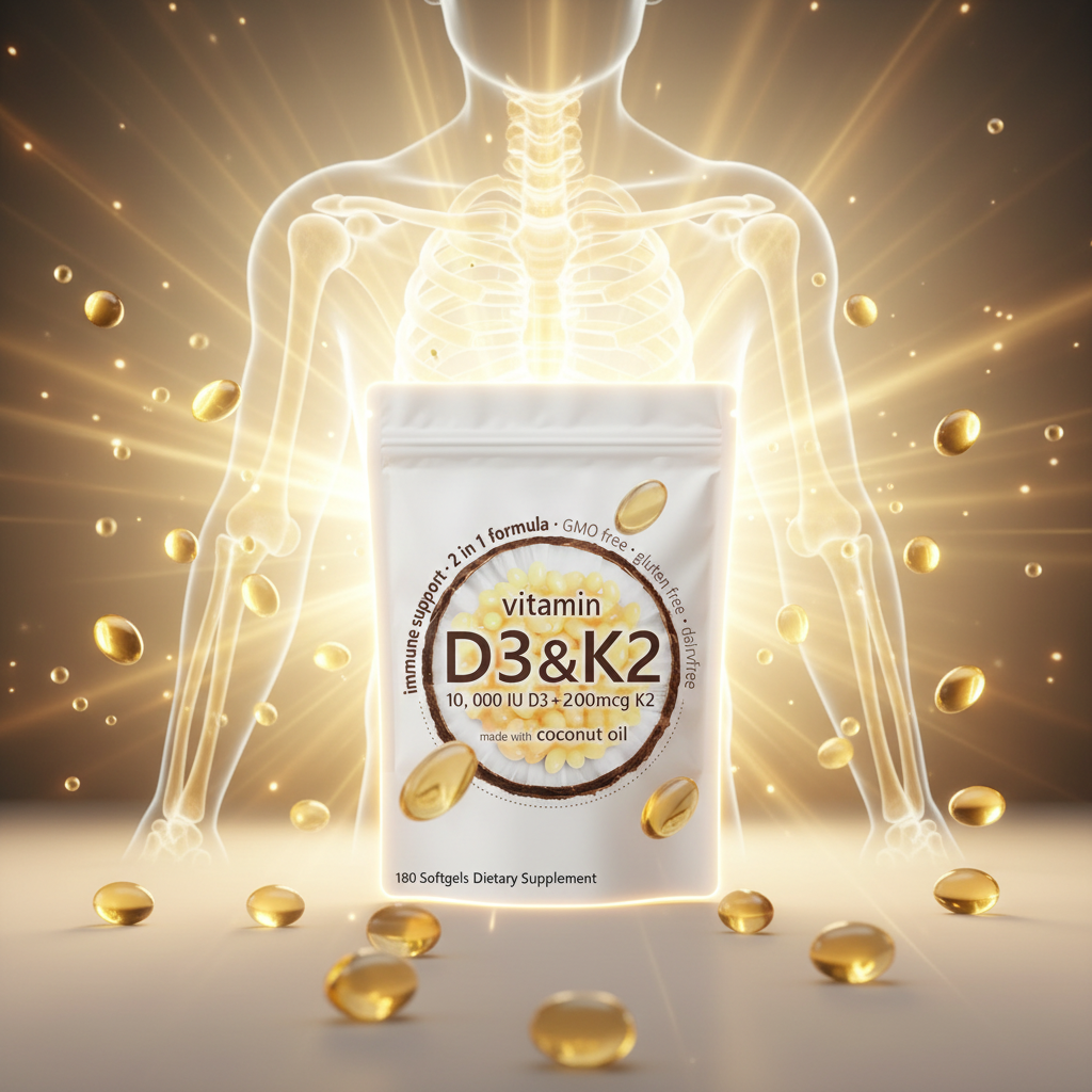 Vitamin D3 K2 Softgels — 10,000 IU D3 + 200mcg K2 with Coconut Oil | 180 Softgels