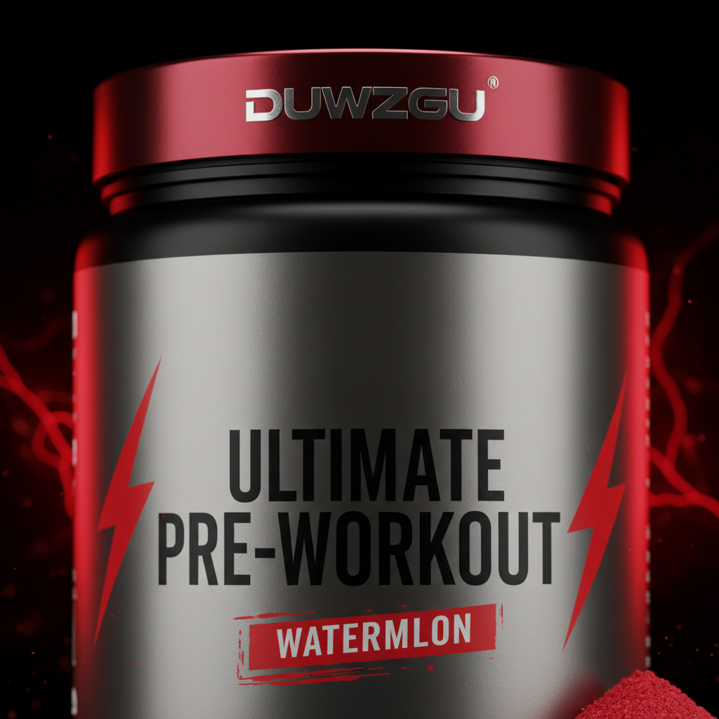 DUWZGU Ultimate Pre-Workout close-up lid and label detail