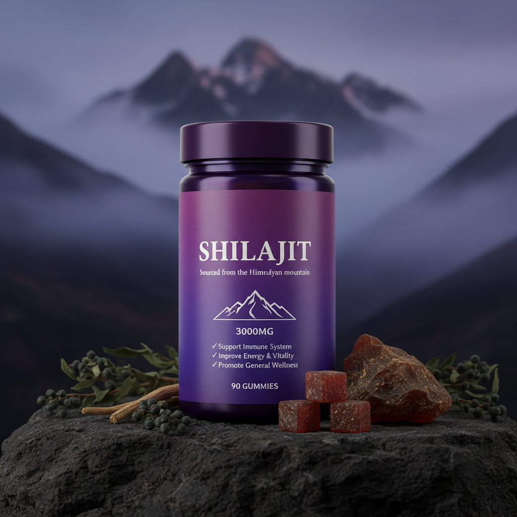 Shilajit Gummies lifestyle Himalayan wellness moody scene