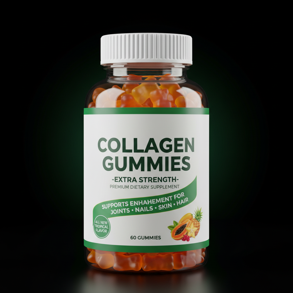 Extra Strength Collagen Gummies tropical flavor premium studio shot