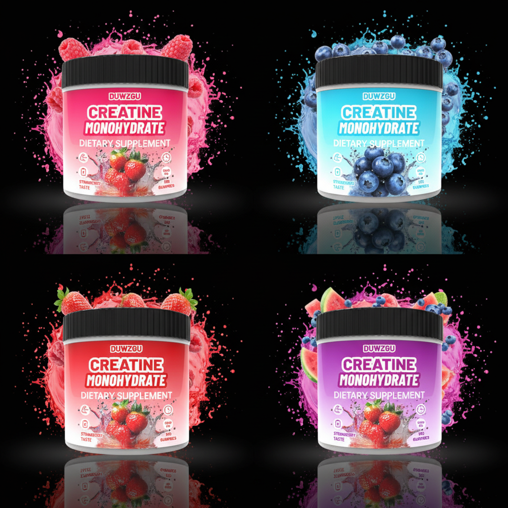 DUWZGU Creatine Gummies all flavors flat lay