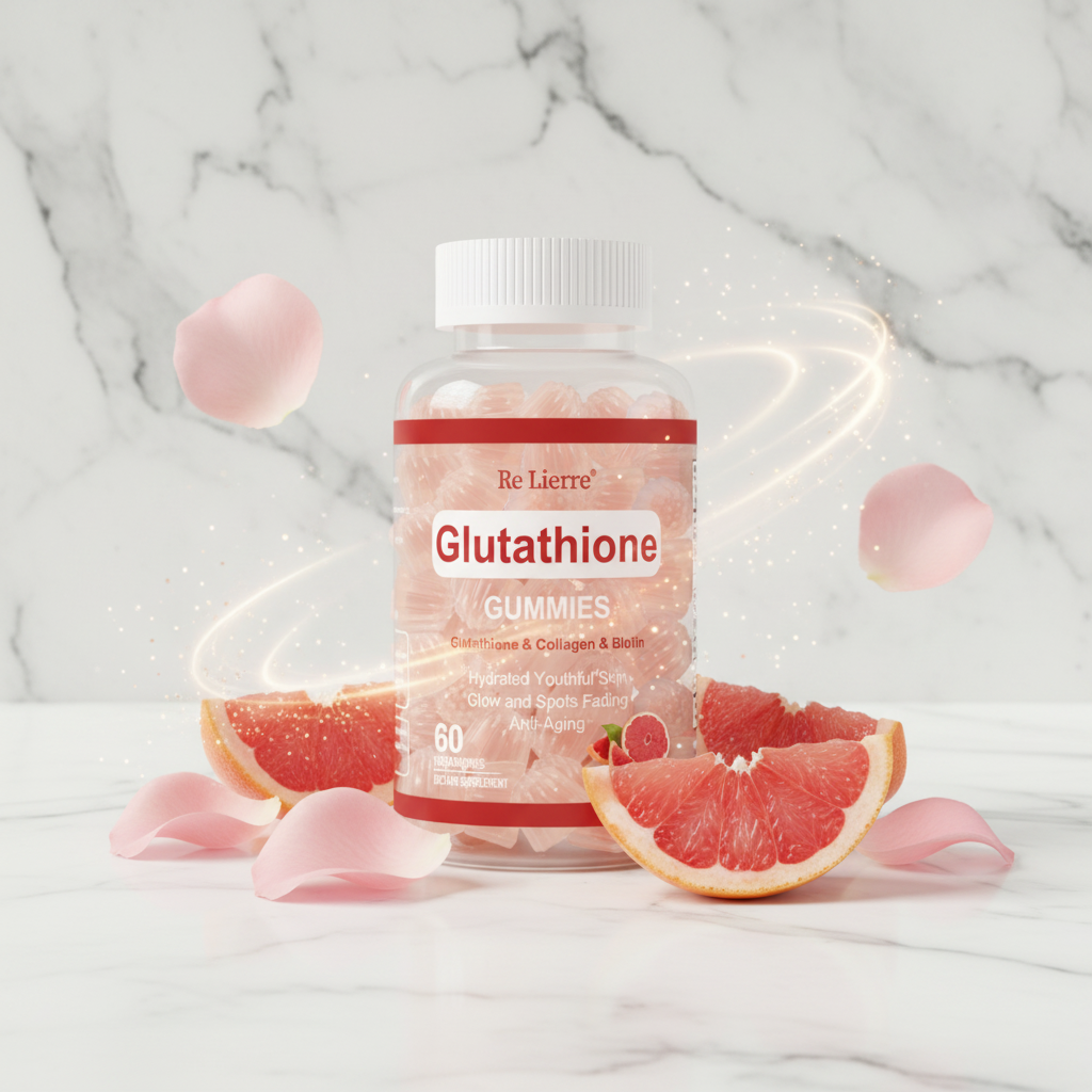 Re Lierre Glutathione Gummies with grapefruit on marble