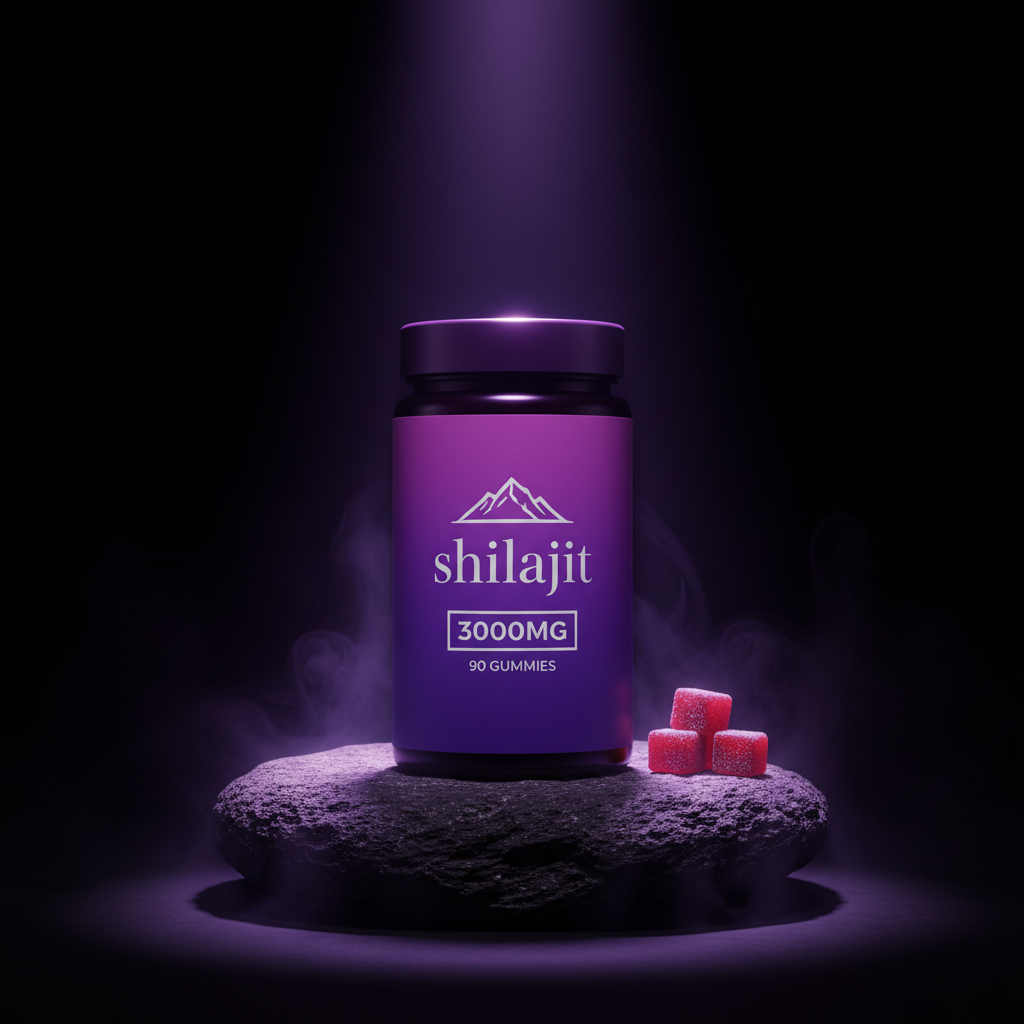 Shilajit Gummies 3000MG dramatic purple Himalayan brand editorial